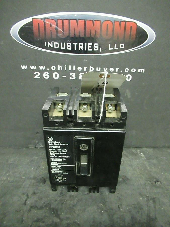 Used 7 AMP WESTINGHOUSE BREAKER MCP0358RC 600 VAC 3-POLE **WARRANTY INCLUDED!**