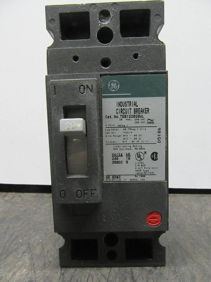 Used GE CIRCUIT BREAKER TEB122020WL 20 AMP 2-POLE 240 VAC **WARRANTY INCLUDED**