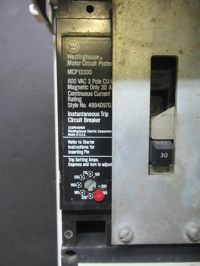 Used CUTLER HAMMER MOTOR STARTER CONTROL 17" W/ A10DN0 NEMA SIZE 2 30 AMP 600 VAC