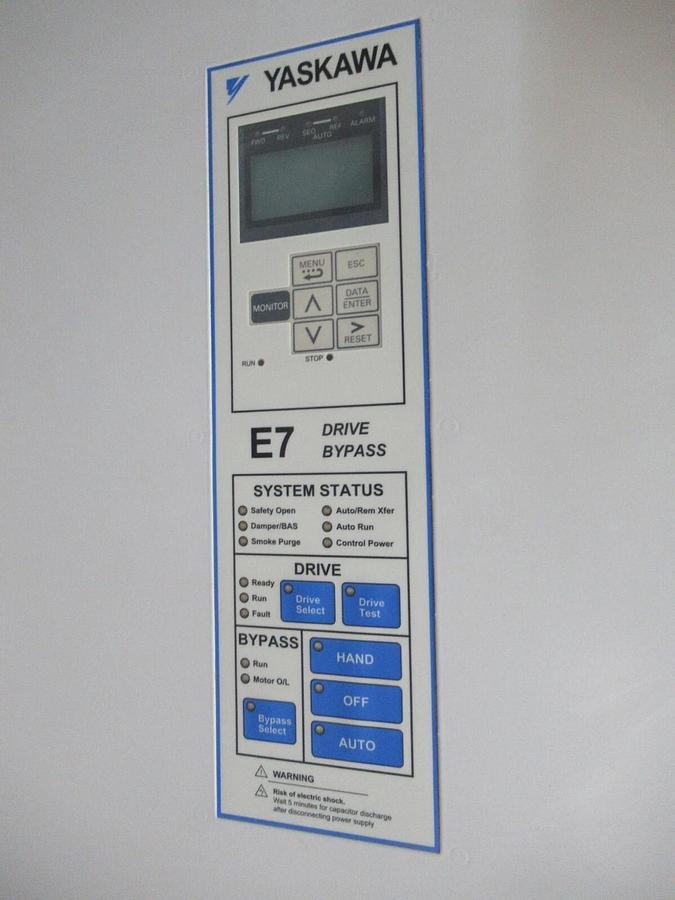 Used YASKAWA AC DRIVE E7BVB096Y 480 VOLT 65 KVA 106.6 AMP 3-PHASE BYPASS **WARRANTY**