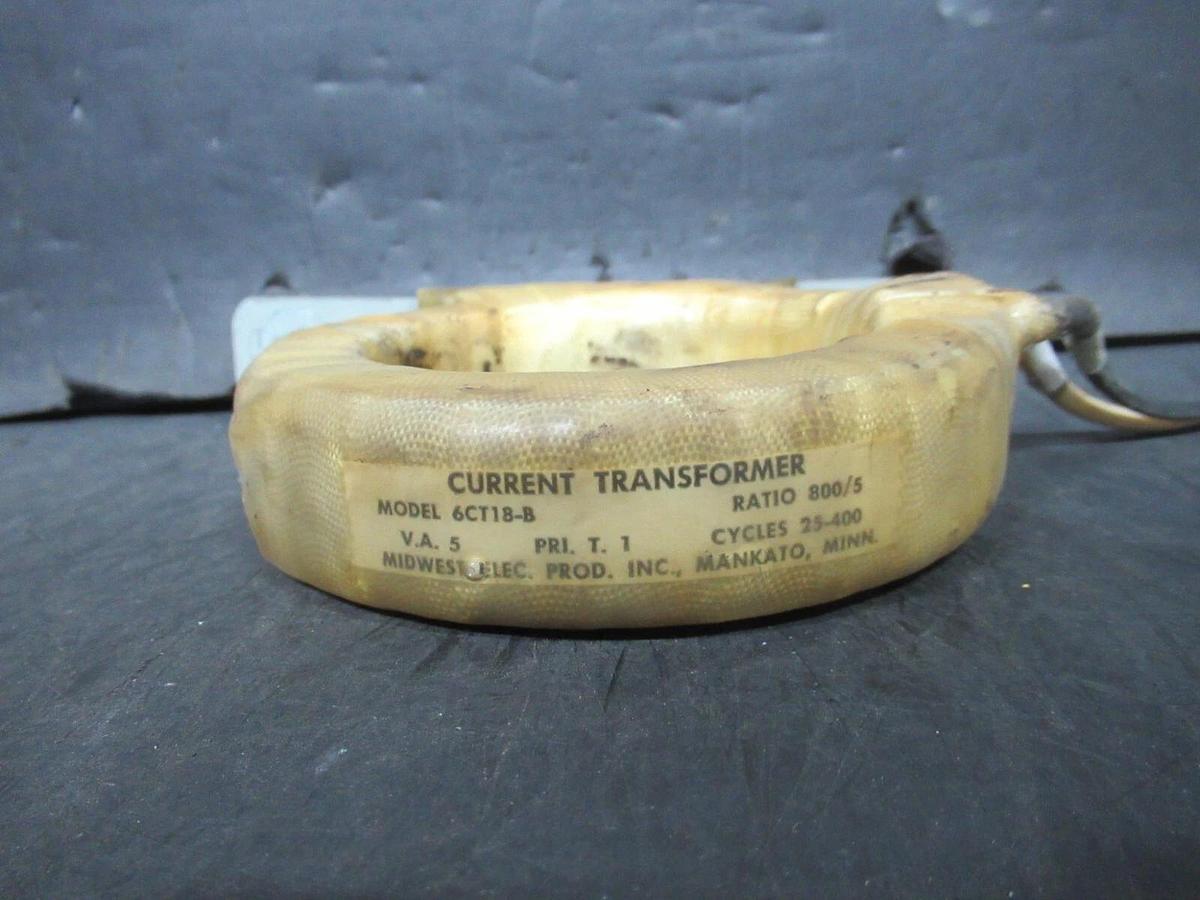 Used MIDWEST CURRENT TRANSFORMER 6CT18B RATIO: 800:5 CYCLES: 25-400 5 VA *WARRANTY*