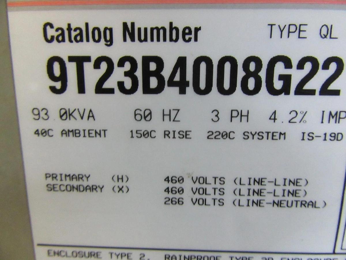 Used GE TRANSFORMER 9T23B4008G22 93 KVA 3-PHASE PRI: 460 VOLT SEC: 460/266 VOLT