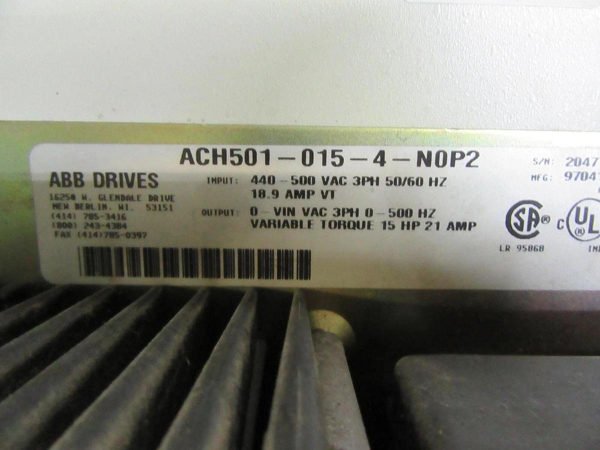 Used ABB VARIABLE SPEED DRIVE H5010154N0P2BAFT00 480 VAC 15 HP 3-PHASE ACH-500