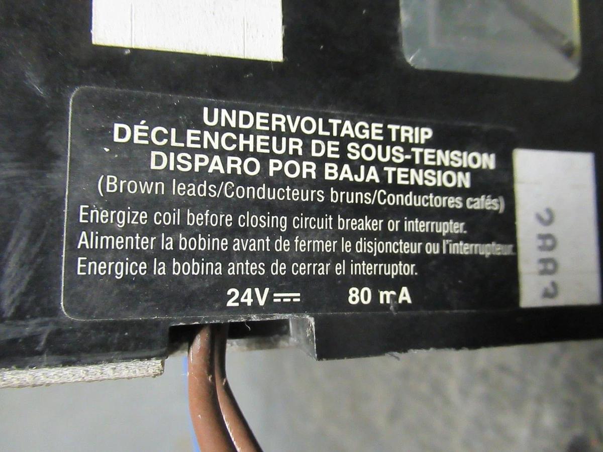 Used SQUARE D DC BREAKER KHL3622522DC2315 225 AMP 600 VDC W/ UVR TRIP & AUX SWITCH