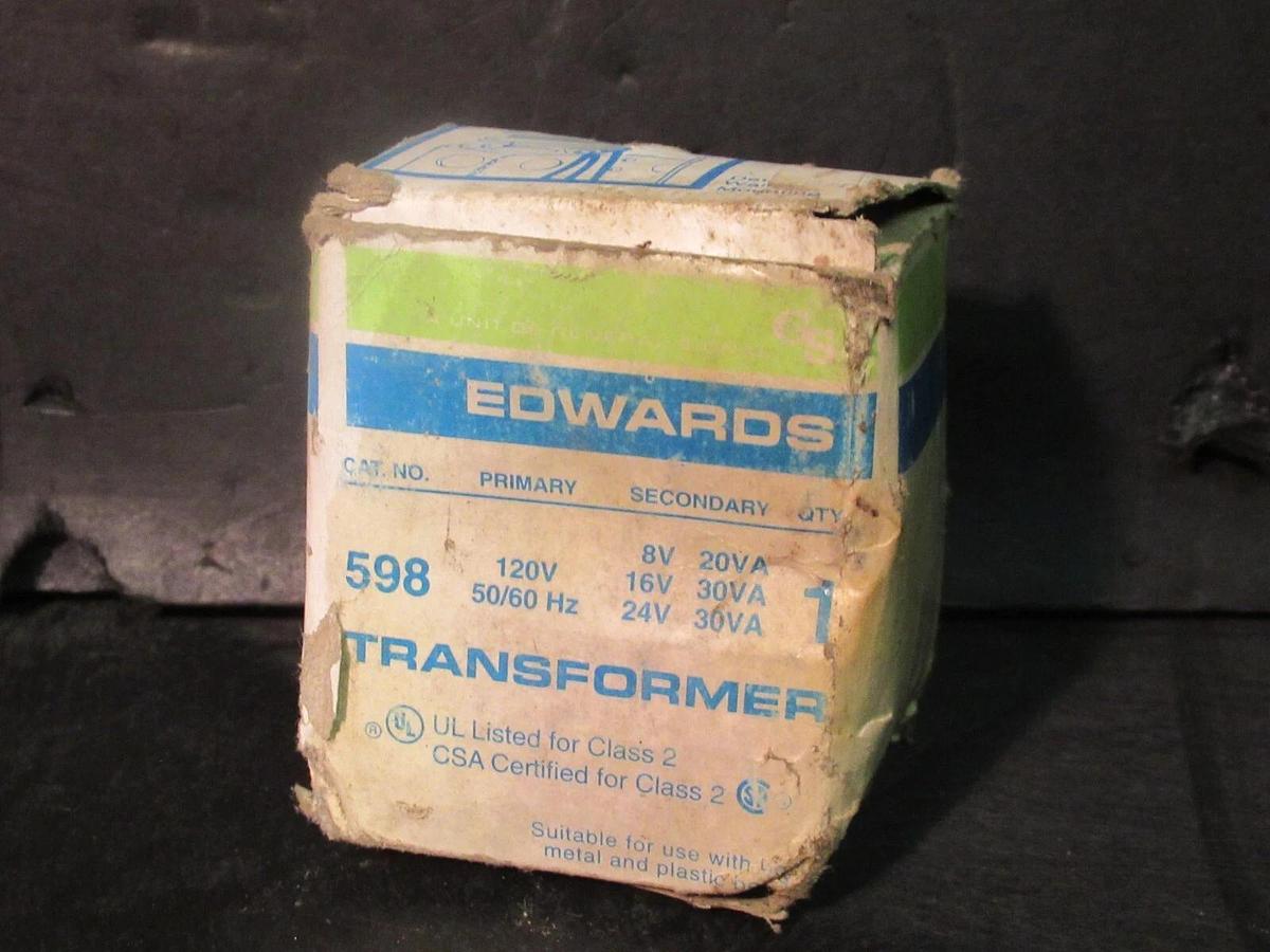EDWARDS / GENERAL SIGNAL CONTROL TRANSFORMER CAT# 598 120 VAC PRI 8/16/24 VAC