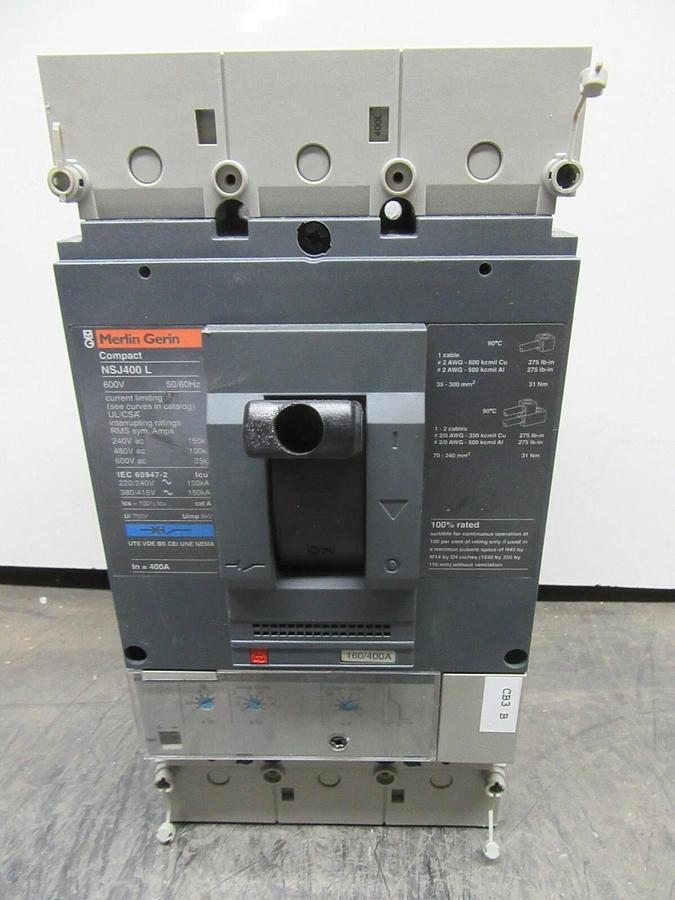 Used MERLIN GERIN COMPACT CIRCUIT BREAKER NSJ400L 160/400 AMP 600 VOLT 3-POLE 3-PHASE