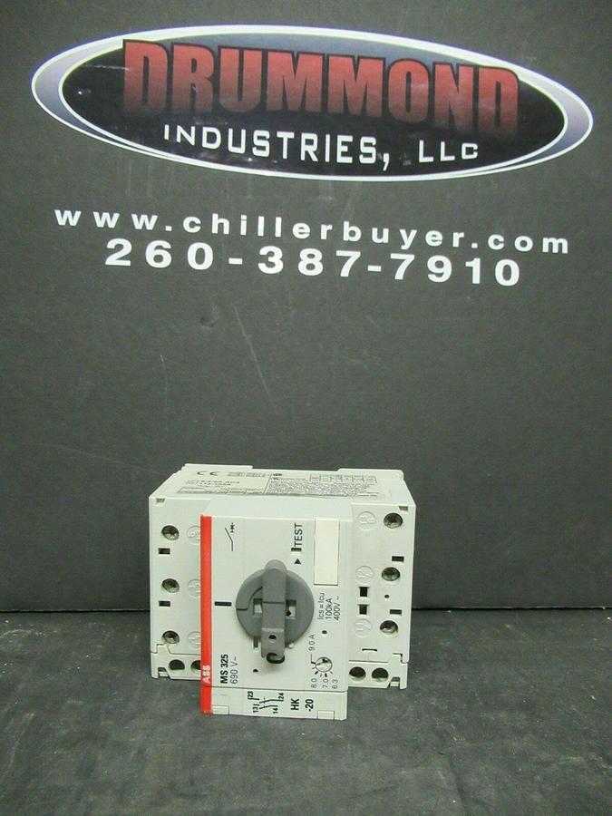 Used ABB MANUAL MOTOR START MS325 6.3-9 AMP 600 VAC W/ AUXILIARY CONTACTS