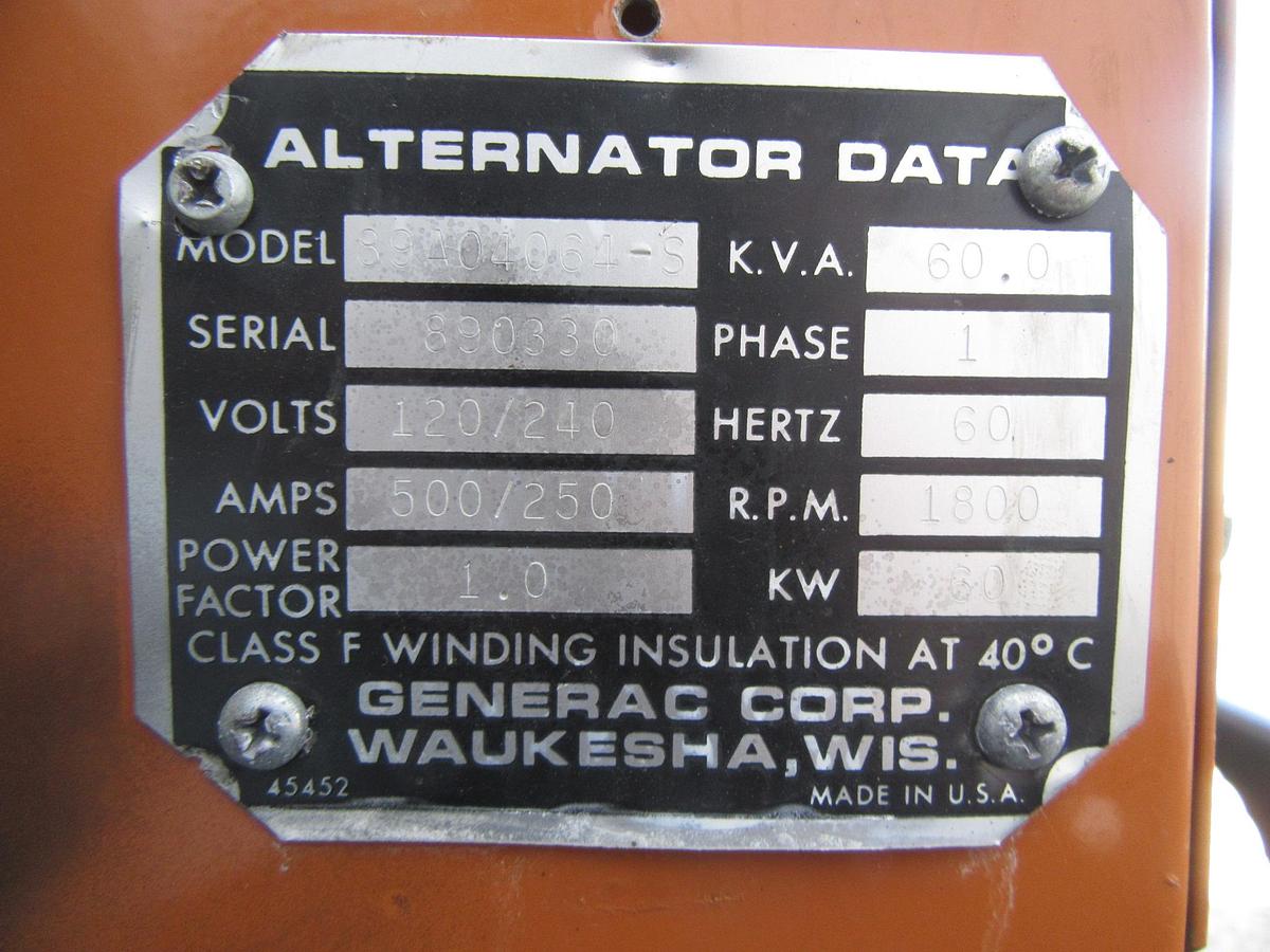 Used 60 KW DIESEL GENERATOR GENERAC 120/240 VOLT SINGLE PHASE 389 HOURS VIDEO WE SHIP