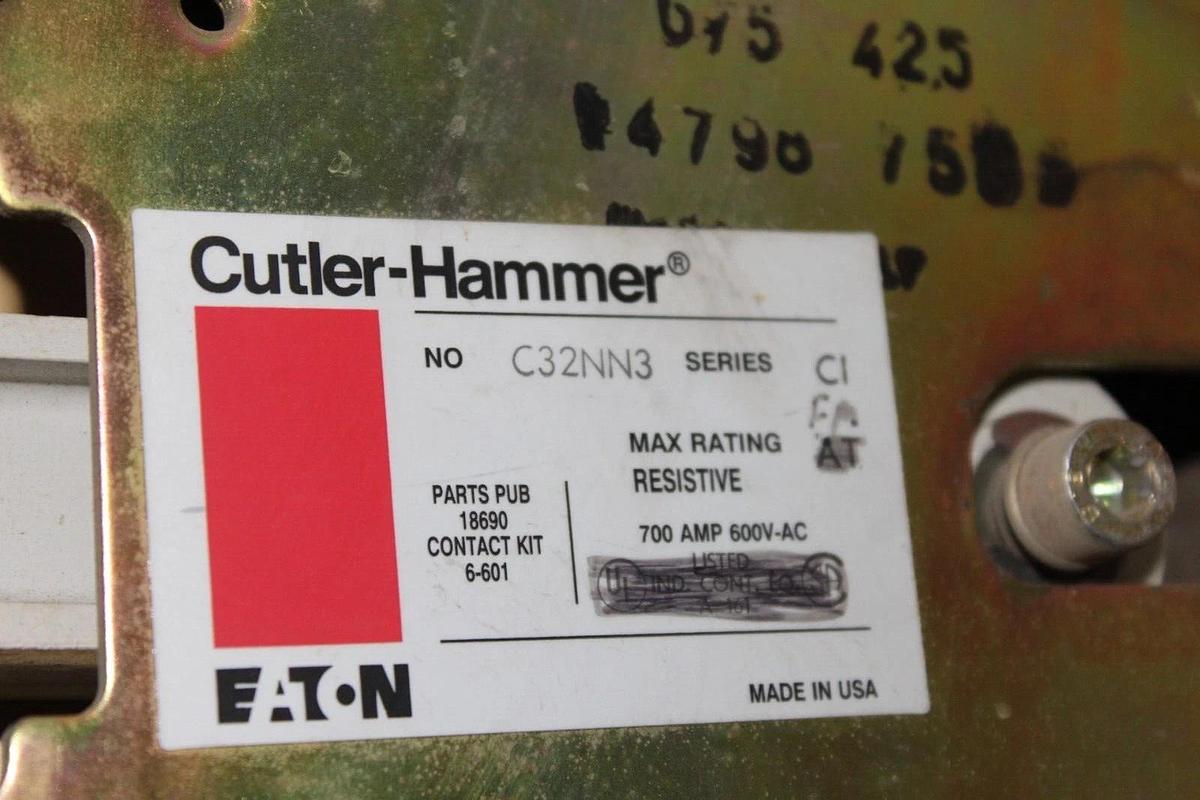Used CUTLER HAMMER CONTACTOR C32NN3 C1 700 AMP 600 VAC COIL: 120V **WARRANTY**