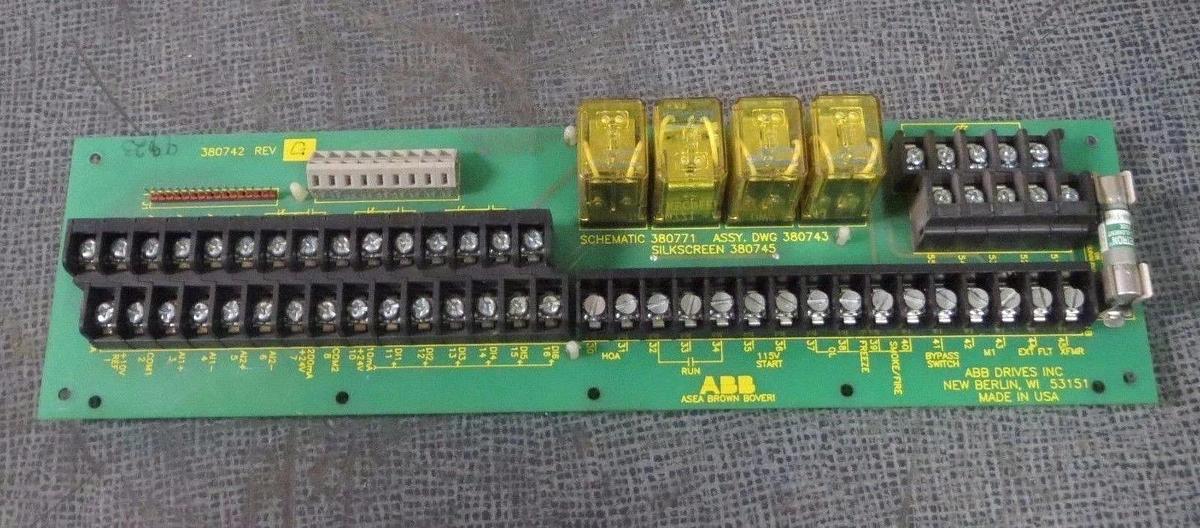 Used ABB RELAY TERMINAL CIRCUIT BOARD 380742 REV G 380771 380743 380745