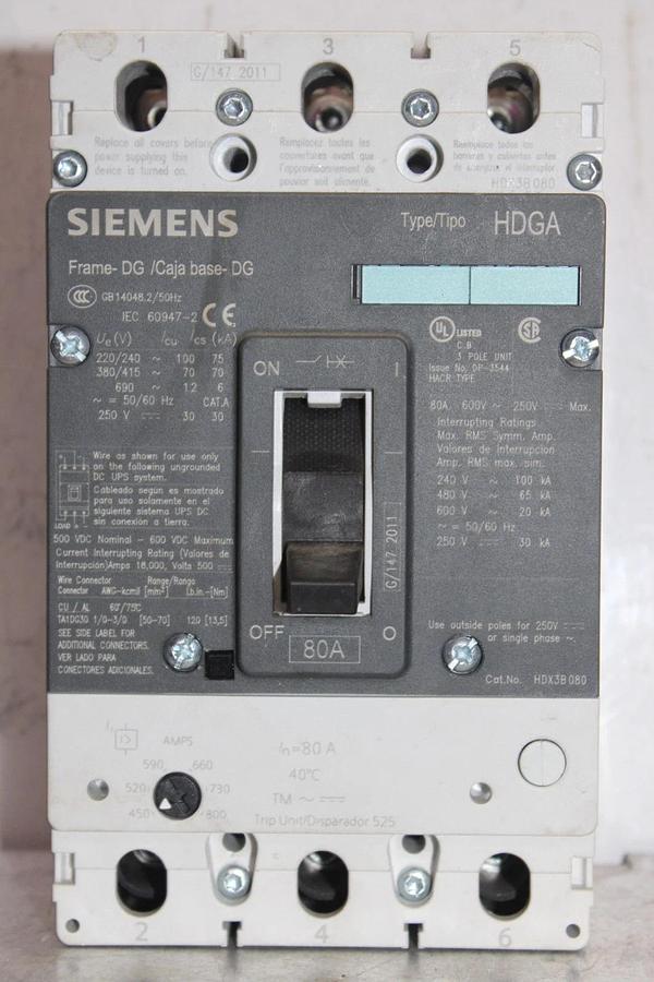 Used SIEMENS HDGA CIRCUIT BREAKER HDX3B080 80 AMP 600 VAC 3-POLE **WARRANTY**