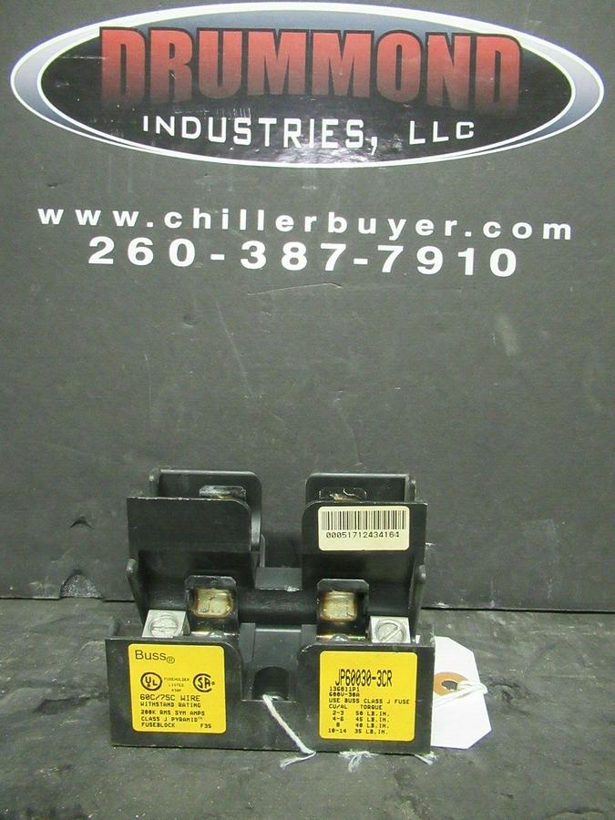 Used LOT OF 2 BUSS BLOCK FUSE HOLDER JP60030-3CR 30 AMP 600 VAC FOR CLASS J FUSES