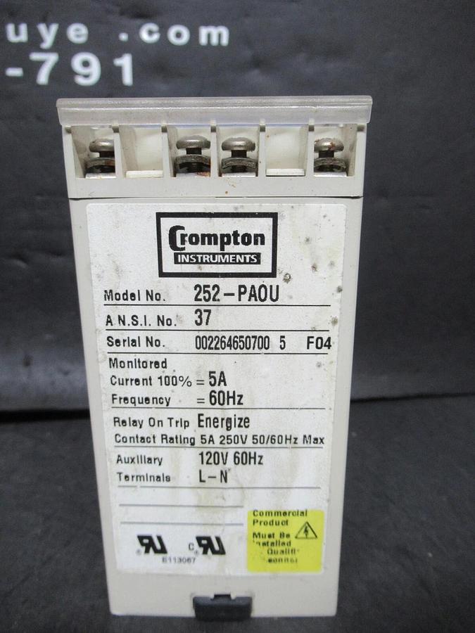 Used CROMPTON TIME DELAY PROTECTOR RELAY 252-PAOU 250 VOLT @ 5 AMP 0-10 SECONDS