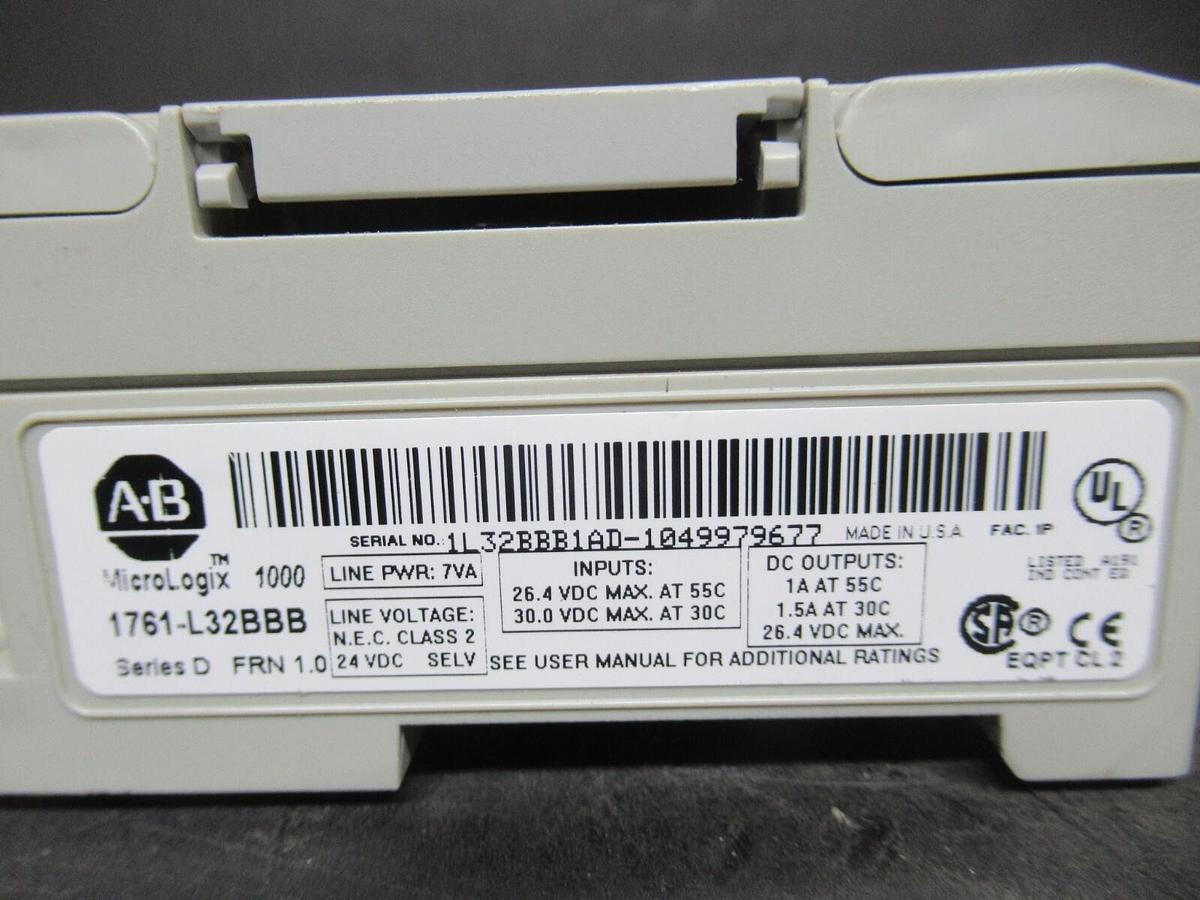 Used ALLEN BRADLEY MICROLOGIX1000 1761-L32BBB SER. D 30 VDC 1.5 AMP **WARRANTY**
