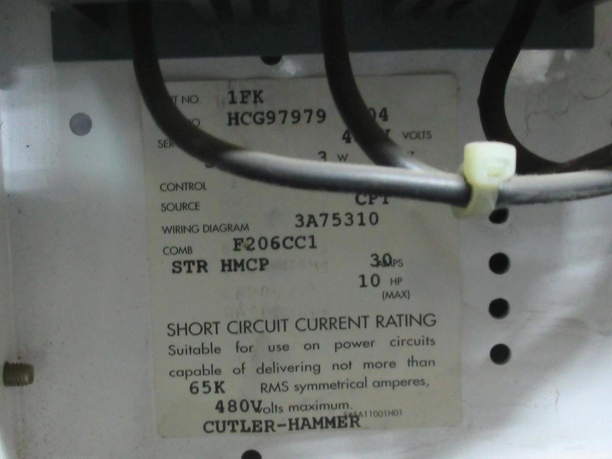 Used CUTLER HAMMER MOTOR STARTER CONTROL BUCKET MODEL: 2100 12" NEMA SIZE 1 30 AMP