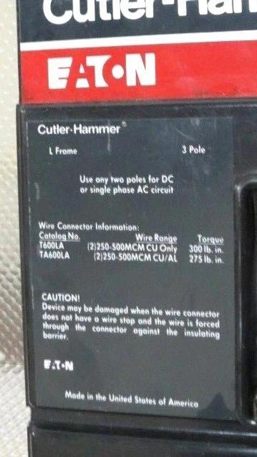 Used CUTLER HAMMER MOLDED CASE SWITCH LN360600A 600 AMP 600 VAC 3-POLE *WARRANTY*