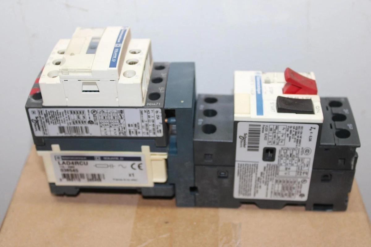 Used TELEMECANIQUE MANUAL MOTOR STARTER LC1D09 W/ GV2ME10/4.3-6A 600V 7.5HP 25A