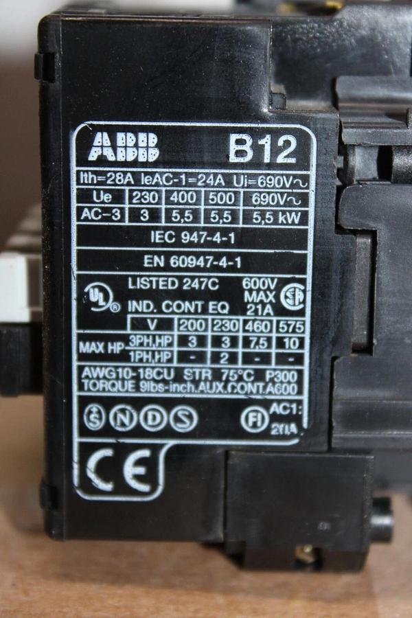 Used ABB IE CONTACTOR B12-40-00 21 AMP 10 HP 600 VAC 3-POLE COIL: 120V