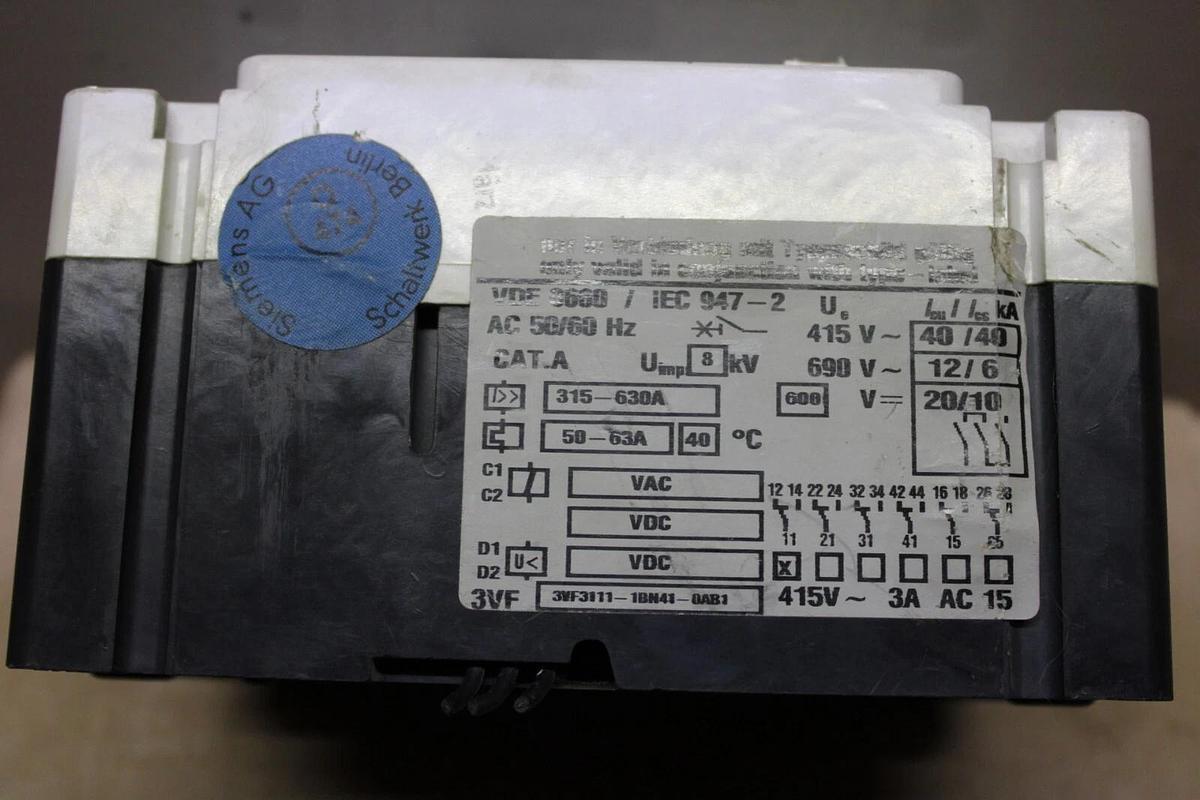 Used SIEMENS CIRCUIT BREAKER 3VF3111-1BN41-0AA0 600 VAC 3-POLE 50-63 AMP *WARRANTY*
