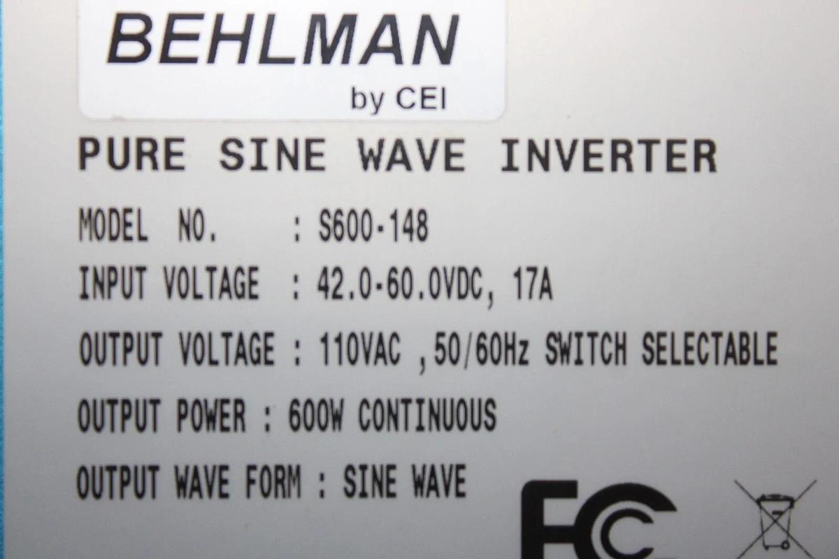 Used BEHLMAN PURE SINE WAVE INVERTER S600-148 INPUT: 48 VDC OUTPUT: 110 VAC 600W