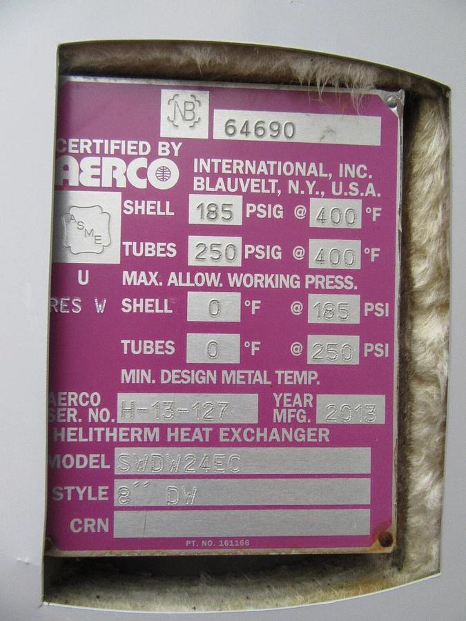 Used 8" AERCO DW TYPE HELITHERM DOUBLE WALL HEAT EXCHANGER SWDW24EC 24 SQ FT