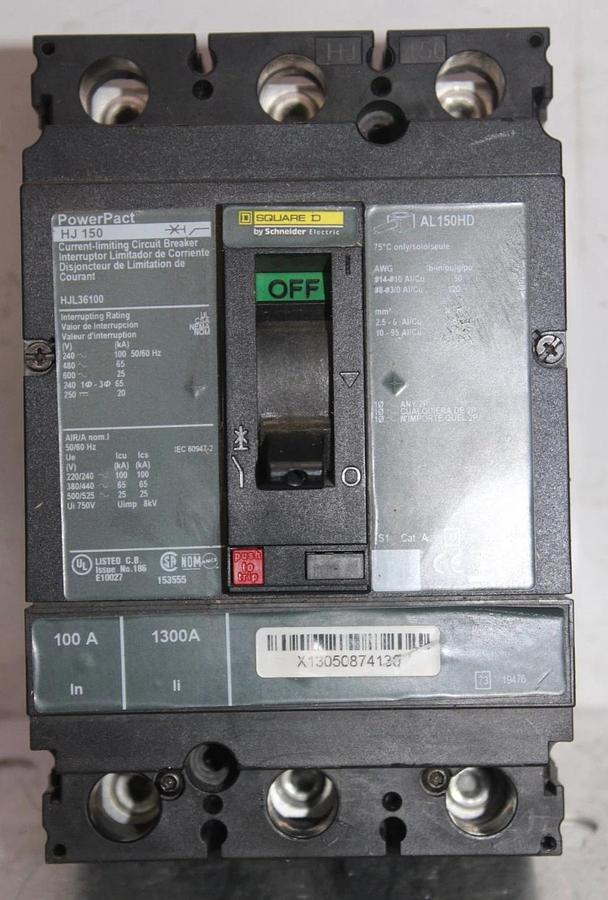 Used SQUARE D POWERPACT CIRCUIT BREAKER HJL36100 3-POLE 100 AMP 600 VAC *WARRANTY*