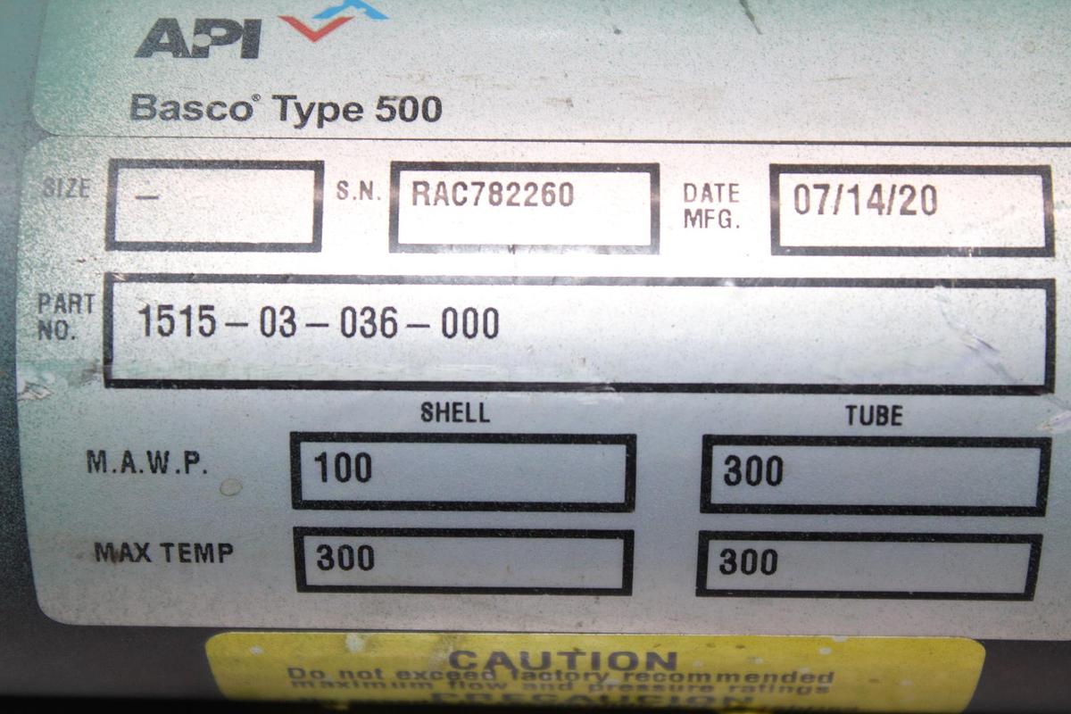 Used API BASCO HEAT EXCHANGER 36" X 3" 1515-03-036-000 026-37572-000 300 PSI 300°F