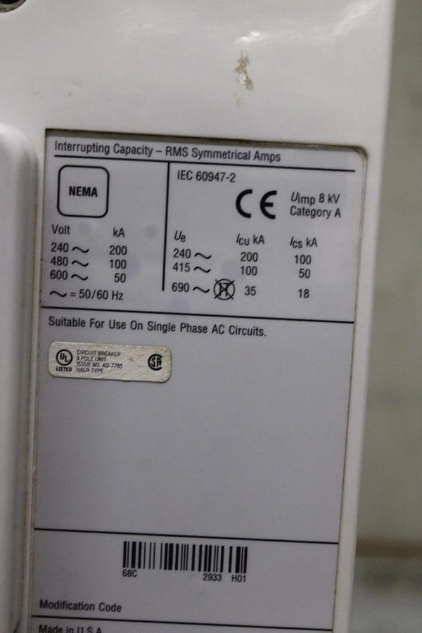 Used YORK / EATON CIRCUIT BREAKER 1000 AMP 600 VAC 3-POLE **WARRANTY INCLUDED**