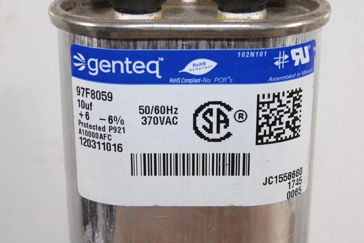 Used LOT OF 2 GENTEQ CAPACITOR 97F8059 10uF 370 VAC 50/60HZ ±6% NON-PCB *WARRANTY*