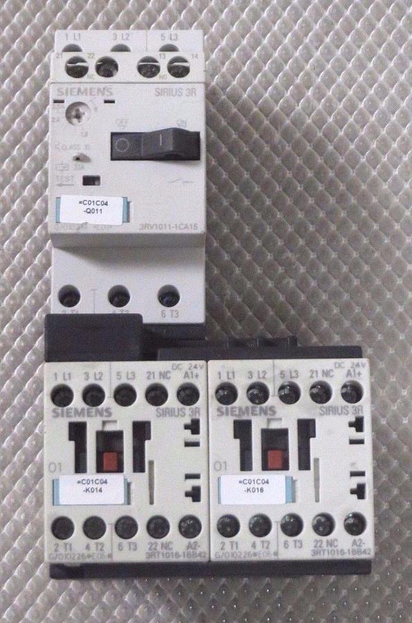 Used SIEMENS SIRIUS MOTOR START SET 1.8-2.5 AMP # 3RV1011-1CA15 W/ 3RT1016-1BB42 X 2