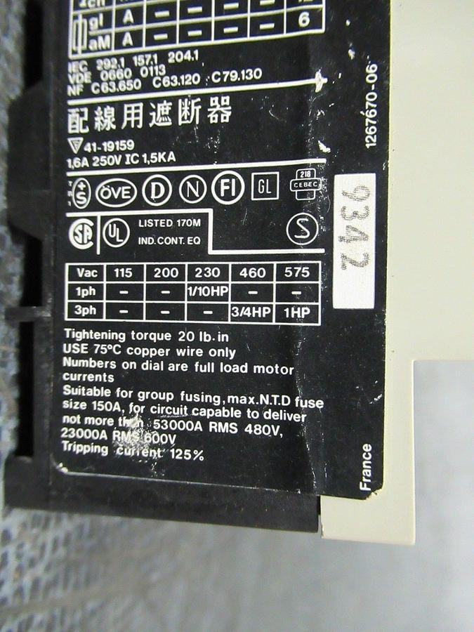 Used TELEMECANIQUE MANUAL MOTOR STARTER GV1-M06 600 VOLT 1-1.6 AMP 1 HP **WARRANTY**