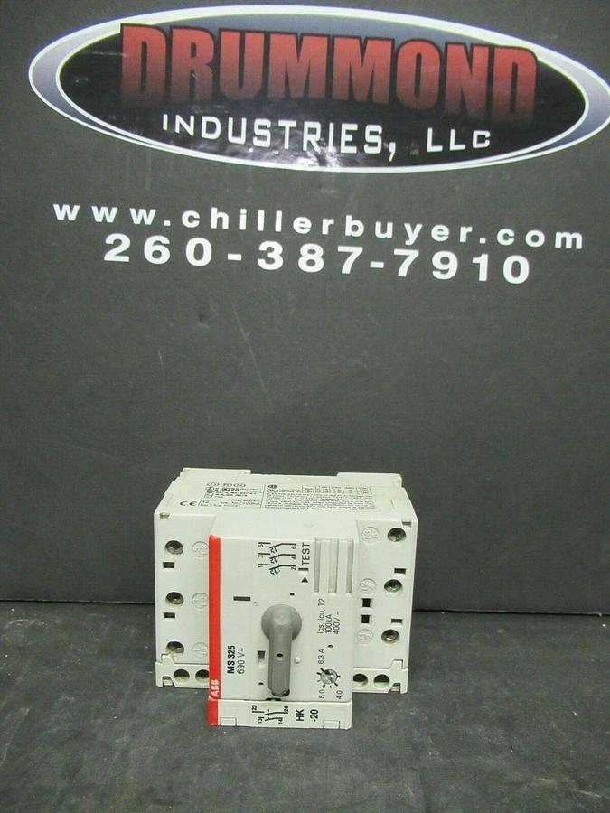 Used ABB MANUAL MOTOR START MS325 4-6.3 AMP 480 VAC W/ AUXILIARY CONTACTS