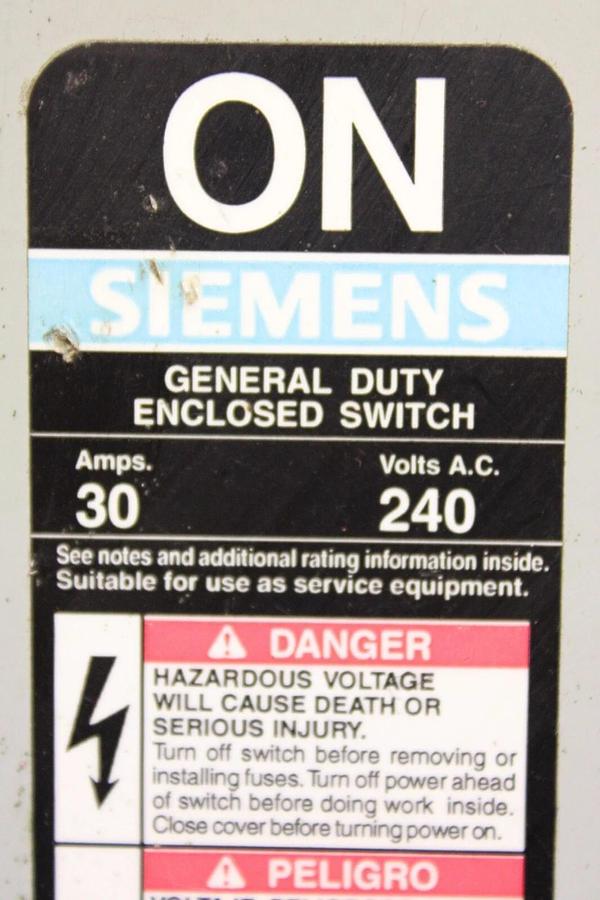 Used SIEMENS HEAVY DUTY ENCLOSED SWITCH GF321N 30 AMP 240 VAC TYPE 1 **WARRANTY**