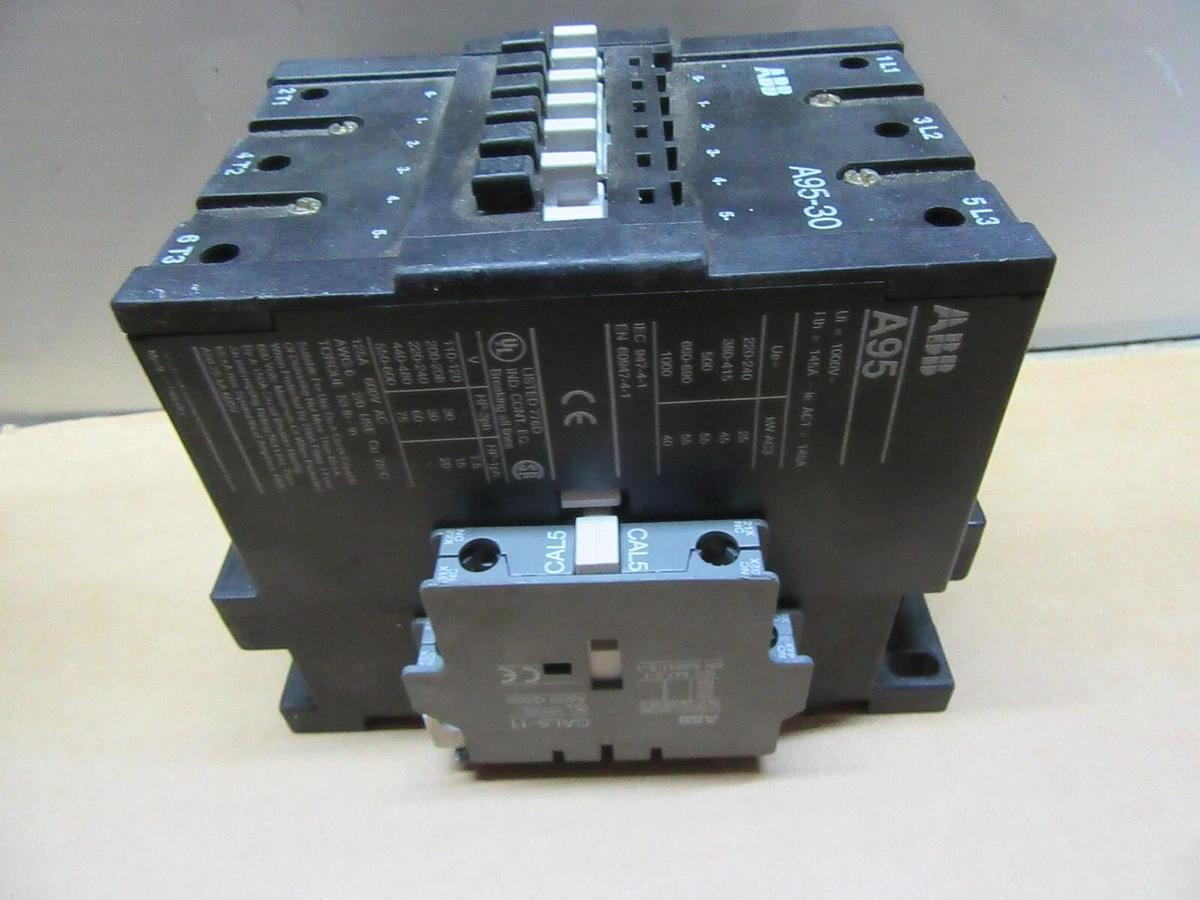Used ABB CONTACTOR A95 125 AMP 600 VAC 75 HP 3-PHASE 3-POLE COIL: 110/120 VOLT