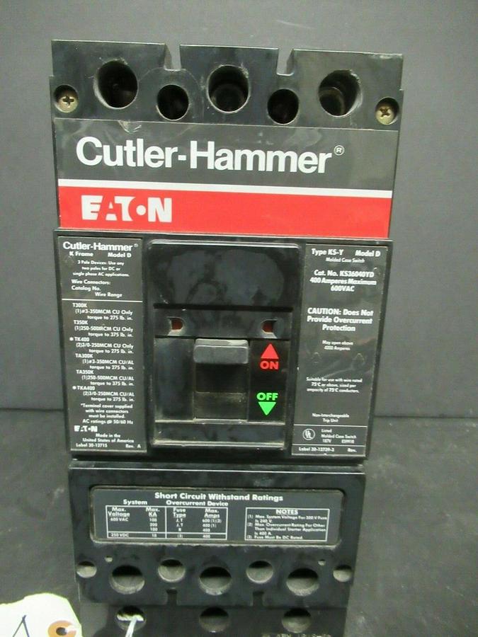 Used CUTLER-HAMMER CIRCUIT BREAKER KS36040YD KS-Y 400 AMP 600 VAC 3-POLE 3-PHASE