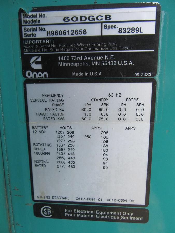 Used 60 KW DIESEL GENERATOR CUMMINS 120/240V B3.9-G2 ENCLOSED RECONNECTABLE VIDEO