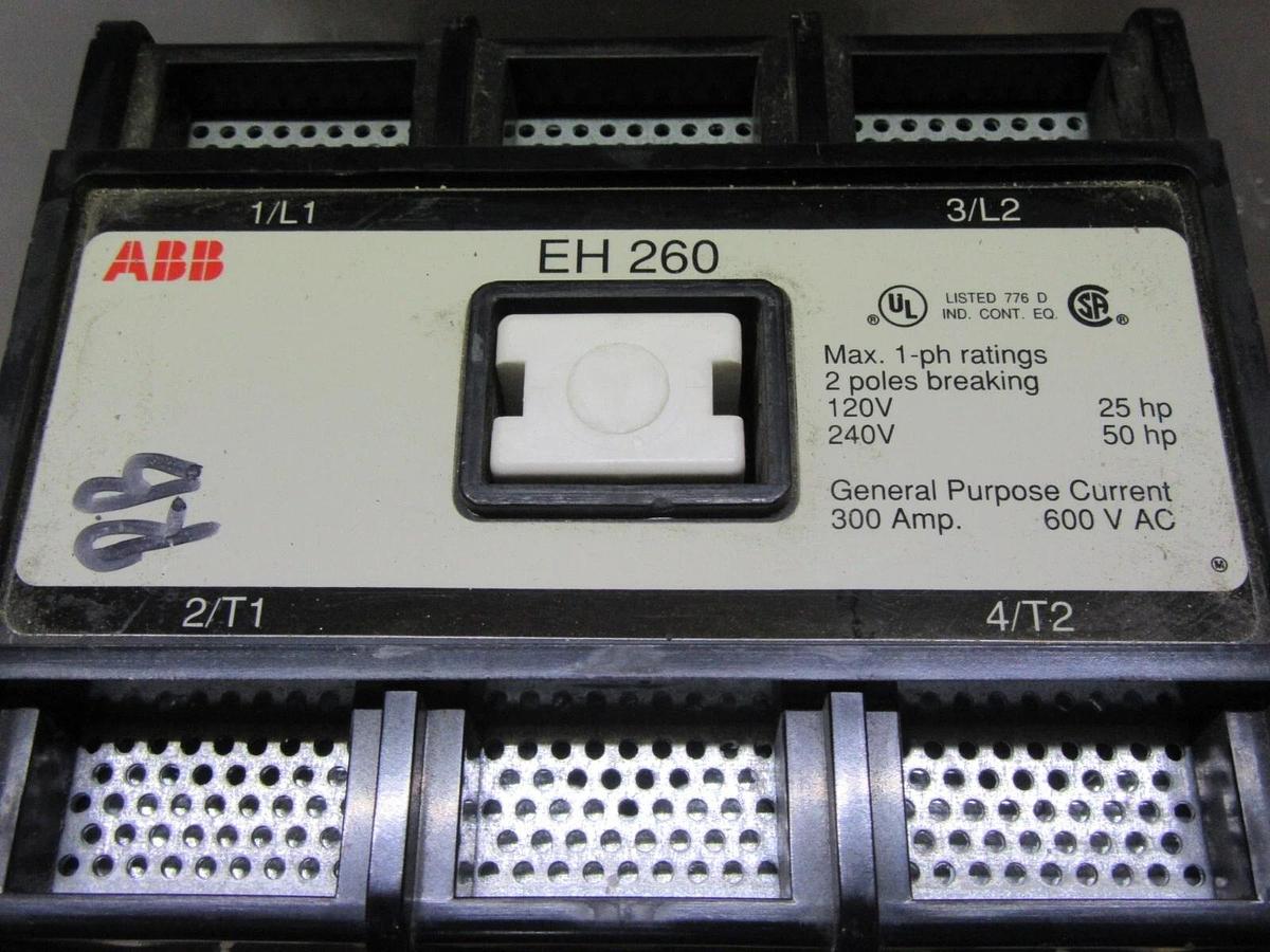 Used ABB CONTACTOR EH-260 600 VAC 300 AMP 250 HP 3-PHASE 3-POLE COIL: 24 VDC