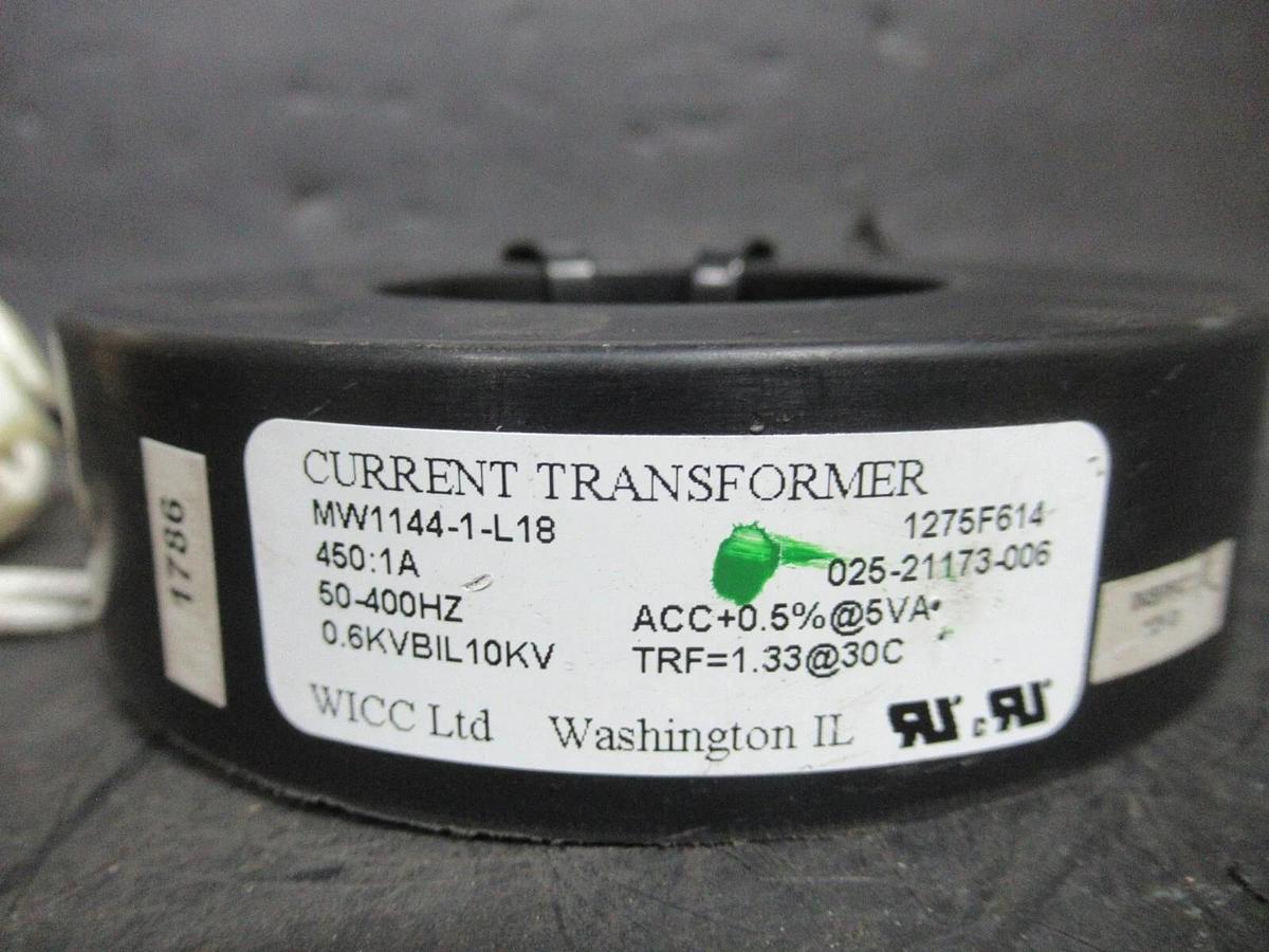 Used WICC MW1144-1-L18 CURRENT TRANSFORMER 450:1 A 50-400 HZ 10 KV 025-21173-006