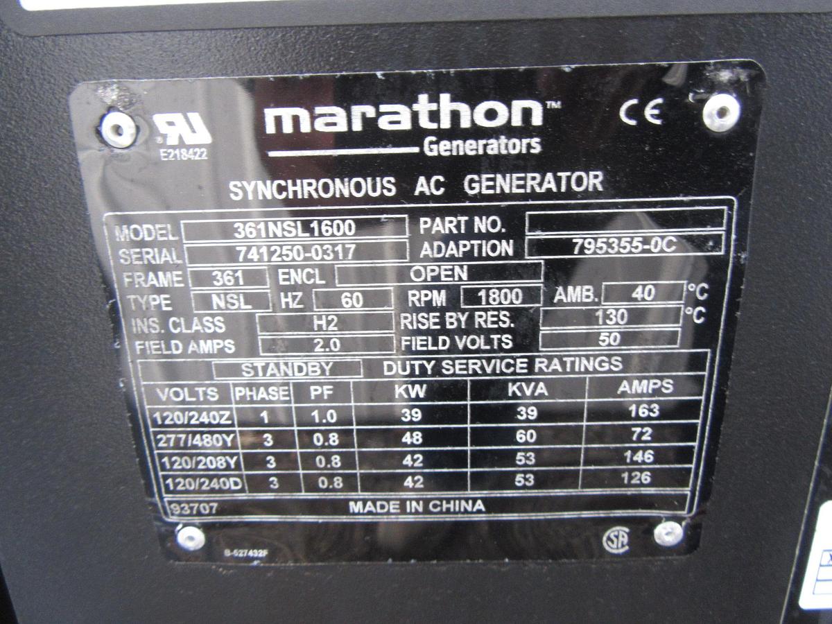 Used 30 KW GENERATOR MTU 4.3 NAT. GAS LP PROPANE 120/240 VOLT 1PH 207 HRS 40KW 2017