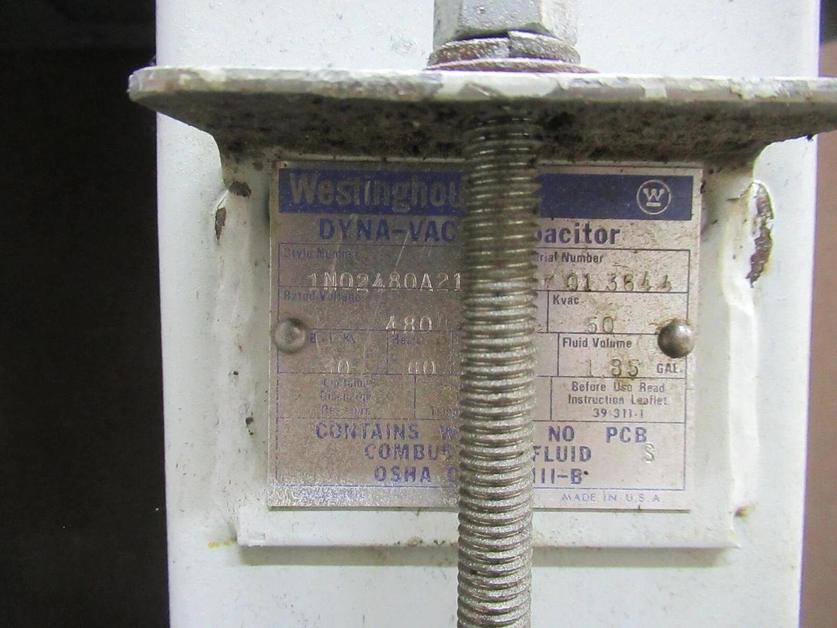 Used 100 KVAR (2-EA 50s) WESTINGHOUSE 480 V DYNA-VAC CAPACITOR BANK 1N02480A21A 3 PH