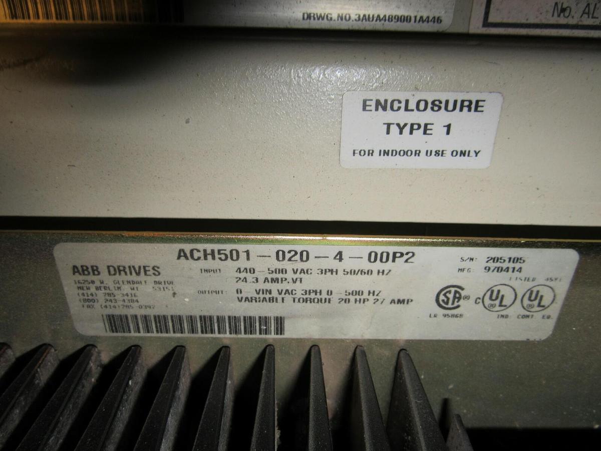 Used ABB VARIABLE SPEED DRIVE H501020400 ACH501-020-4-00P2 480V 20 HP 27 AMP