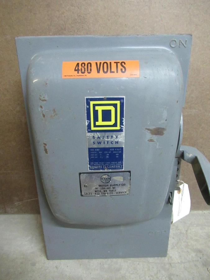 Used SQUARE D SAFETY SWITCH TYPE 1 ENCLOSURE 100 AMP 60 HP 600 VAC 3-POLE