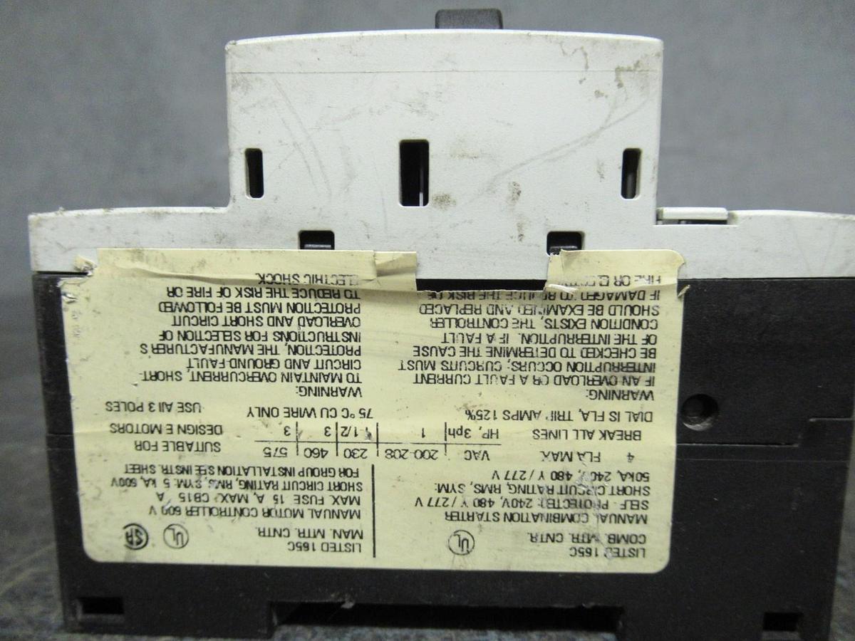Used SIEMENS MANUAL MOTOR START 3RV1011-1EA10 600V 4A 3HP **WARRANTY INCLUDED**