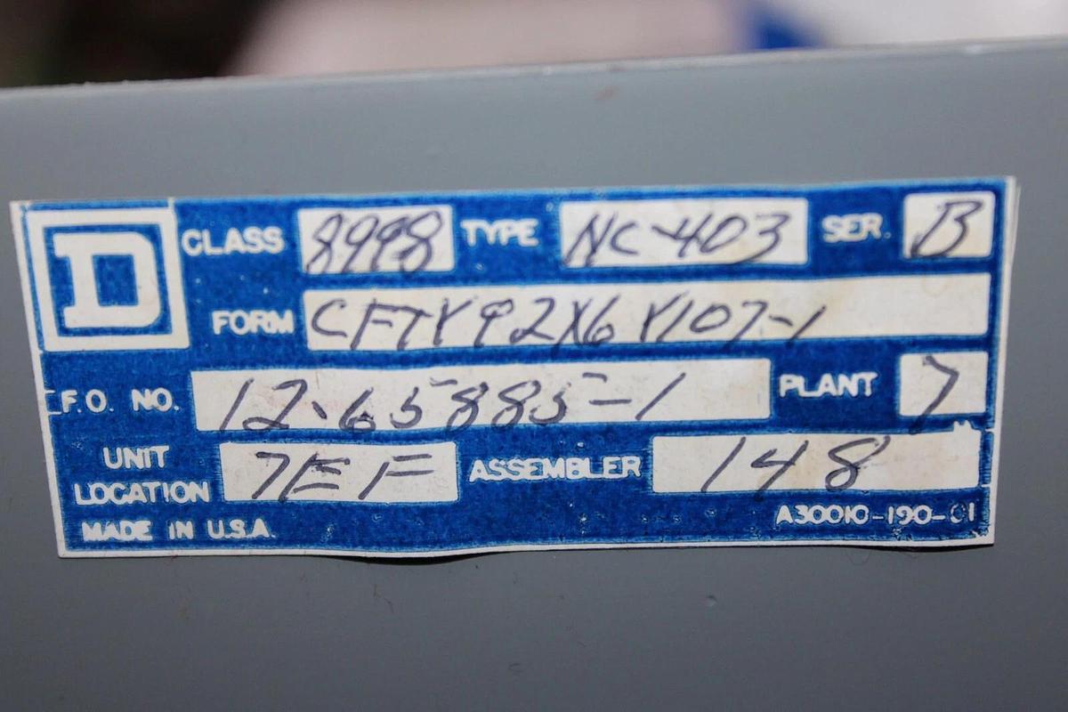 Used SQUARE D MOTOR CONTROL BUCKET MCC 8998-NC-403 NEMA 1 12" W/ 8536-SCO-3