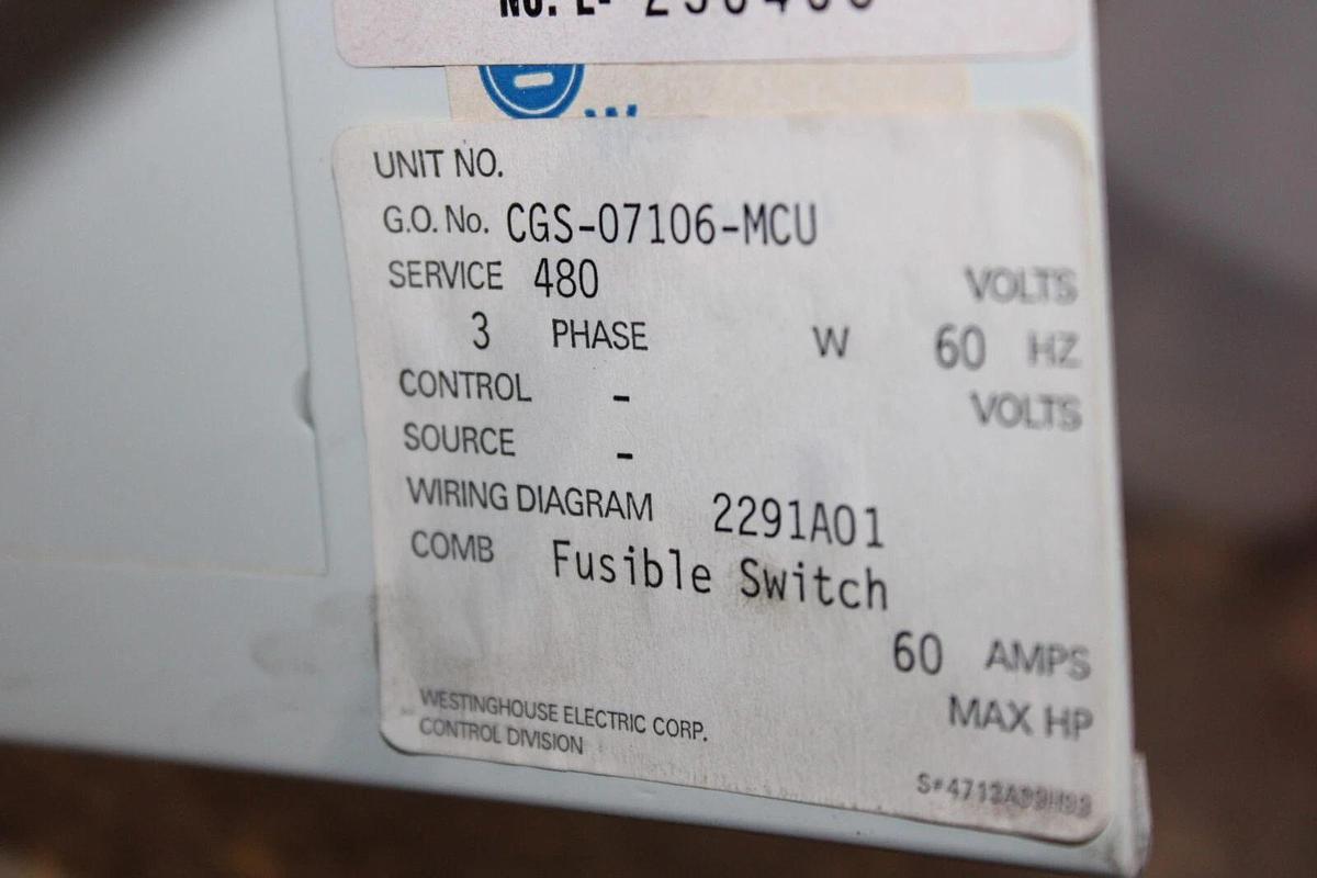 Used WESTINGHOUSE MCC MOTOR CONTROL FEEDER BUCKET FREEDOM 2100 12" CGS-07106-MCU