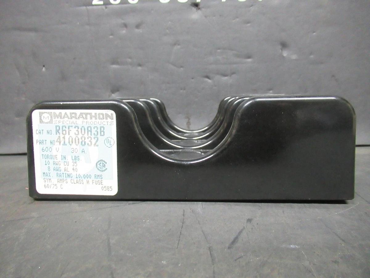 Used (LOT OF 3) MARATHON TRIPLE FUSE HOLDER R6F30A3B / 4100832 3-POLE 600 VOLT 30 AMP