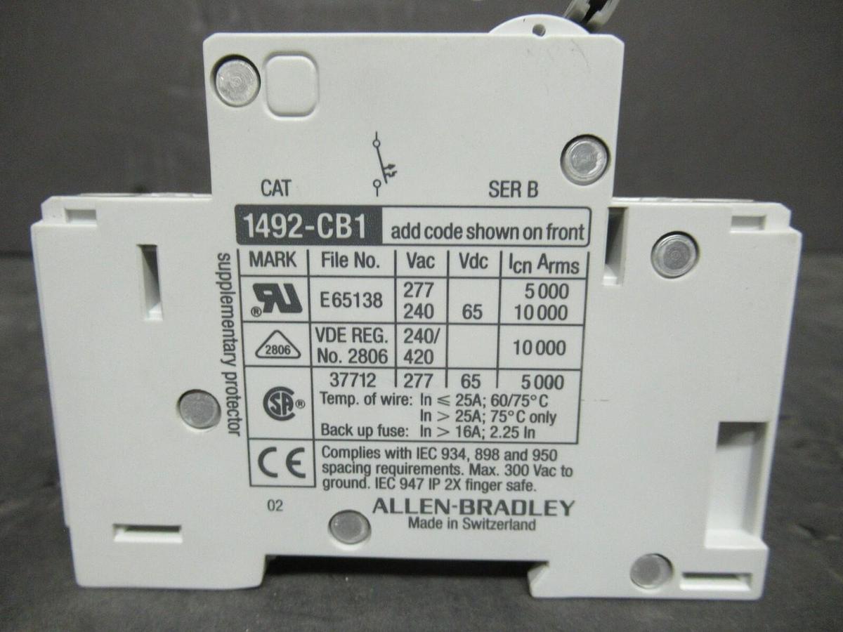 Used 5 AMP AB ALLEN BRADLEY SINGLE POLE BREAKER 1492-CB1 SER. B G050 277 VAC