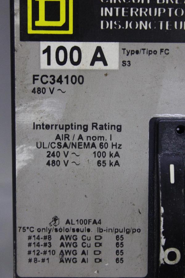 Used SQUARE D I-LINE CIRCUIT BREAKER FA34070 SERIES 2 70 AMP 480 VAC 3-POLE