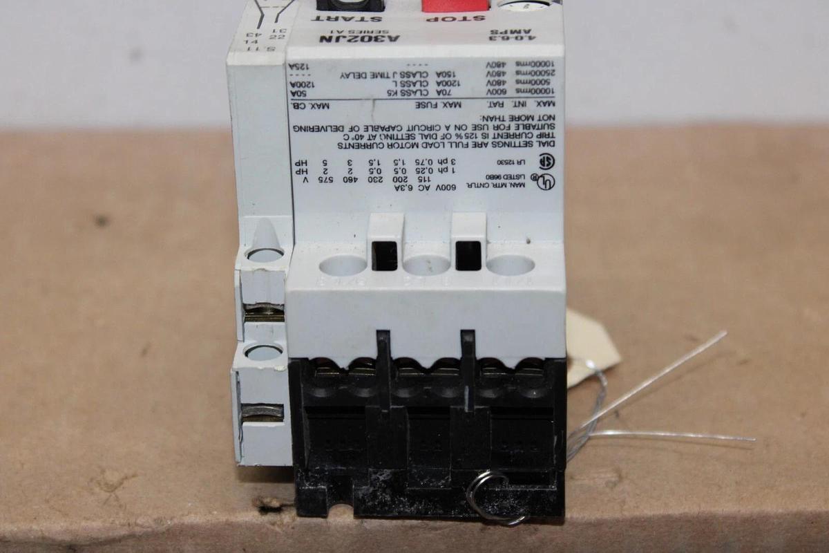 Used CUTLER HAMMER EATON MANUAL MOTOR STARTER A302JN 4-6.3 AMP 600 VAC 5 HP 3-PHASE