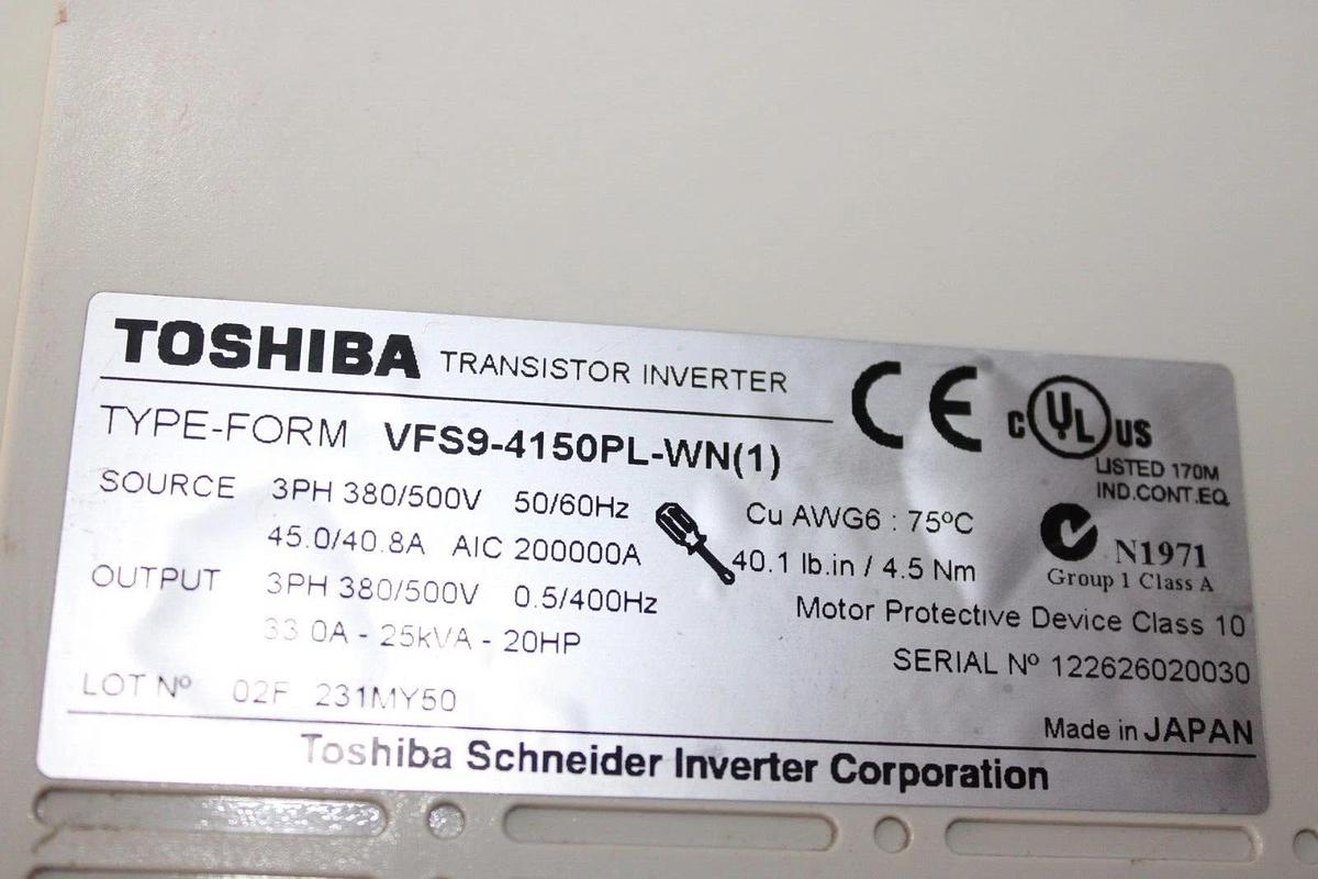 Used TOSHIBA TRANSISTOR INVERTER VFS9-4150PL-WN 500 VOLT 45 AMP **WARRANTY**